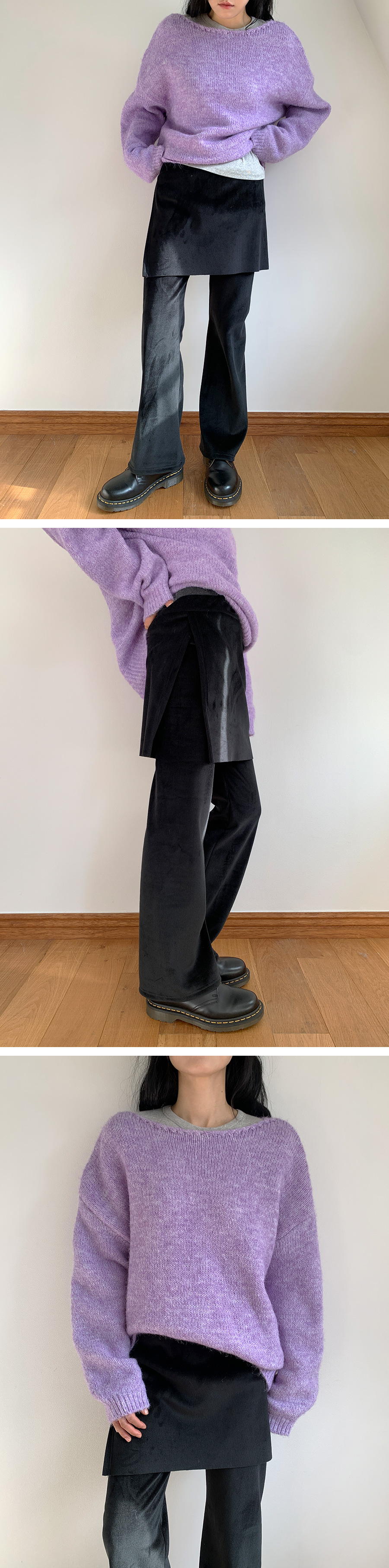 미셸 골지 스커트팬츠 (3color) (레이어드 바지 스커트팬츠 팬츠 겨울바지 레이어드치마바지 슬림핏 레이어드팬츠 꾸안꾸 와이드) 상세 이미지 5
