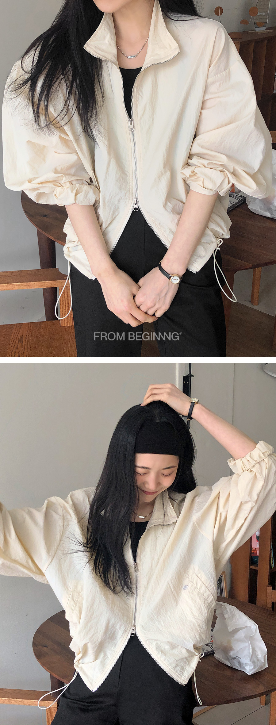 [1천장돌파][MADE]투웨이 아노락점퍼(컬러추가) (3color)(살안타템 여름 레이어드 바람막이 출근룩 아우터 점퍼 오피스룩 아노락 출근룩) 상세 이미지 40