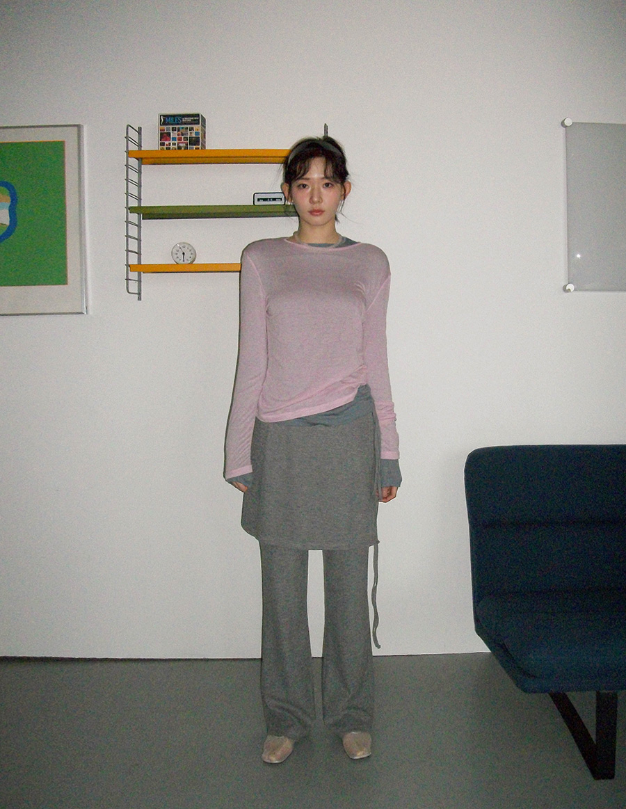 골지 랩 스커트 밴딩팬츠 (2color) (레이어드 바지 와이드팬츠 스커트팬츠 팬츠 밴딩팬츠 랩스커트팬츠 여리핏 레이어드팬츠 레이어드치마바지) 상세 이미지 7