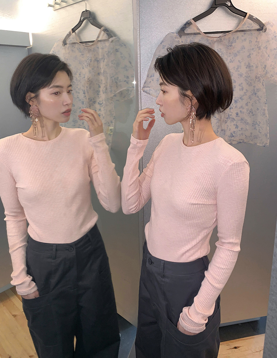 [여리핏/롱슬리브][3천장돌파][MADE]멜로우 슬림골지라운드 티 (4color) (긴팔티,기본티,티셔츠,레이어드티,긴팔티셔츠,니트,봄니트,하객룩) 상세 이미지 10