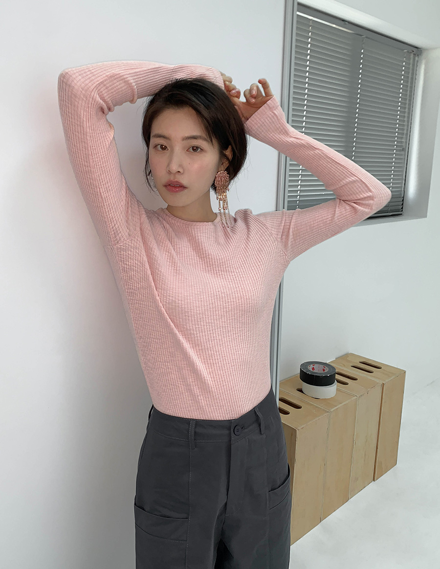 [여리핏/롱슬리브][3천장돌파][MADE]멜로우 슬림골지라운드 티 (4color) (긴팔티,기본티,티셔츠,레이어드티,긴팔티셔츠,니트,봄니트,하객룩) 상세 이미지 13